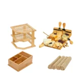 Kit de Mesa Posta Natalina em Bambu - 3, 5 e 6 Peças - 3 Peças (Caixa Organizadora, Tábua de Frios, Estante Multiuso)