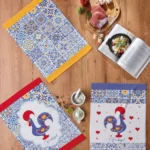 Jogo Kit C 3 Panos de Pratos Copa Teka Fiori 100% Algodão - 46x65cm