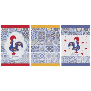 Jogo Kit C 3 Panos de Pratos Copa Teka Fiori 100% Algodão - 46x65cm - Galo