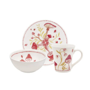 Conjunto de Lanche Oxford com Caneca - 3 Peças - Cogumelos