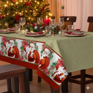Toalha de Mesa de Natal Teka Natalino - 4 Lugares - Papai Noel